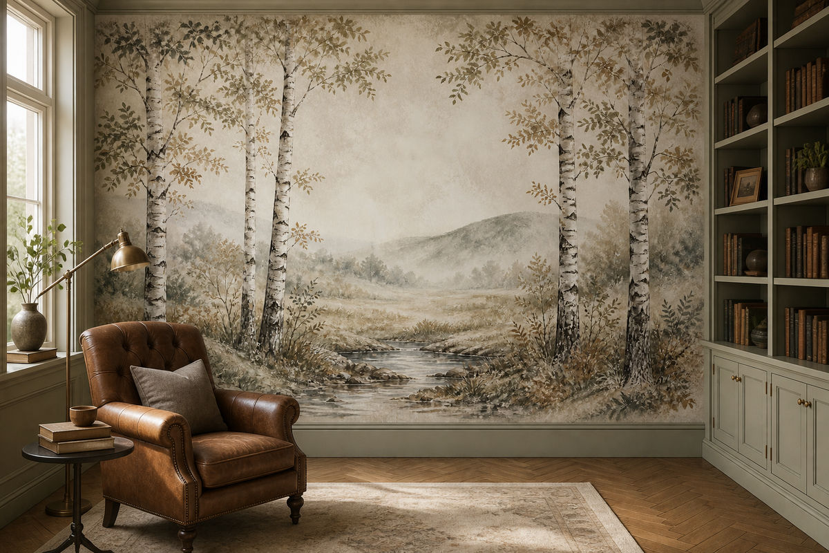 Sage Birch Wallpaper Mural product view