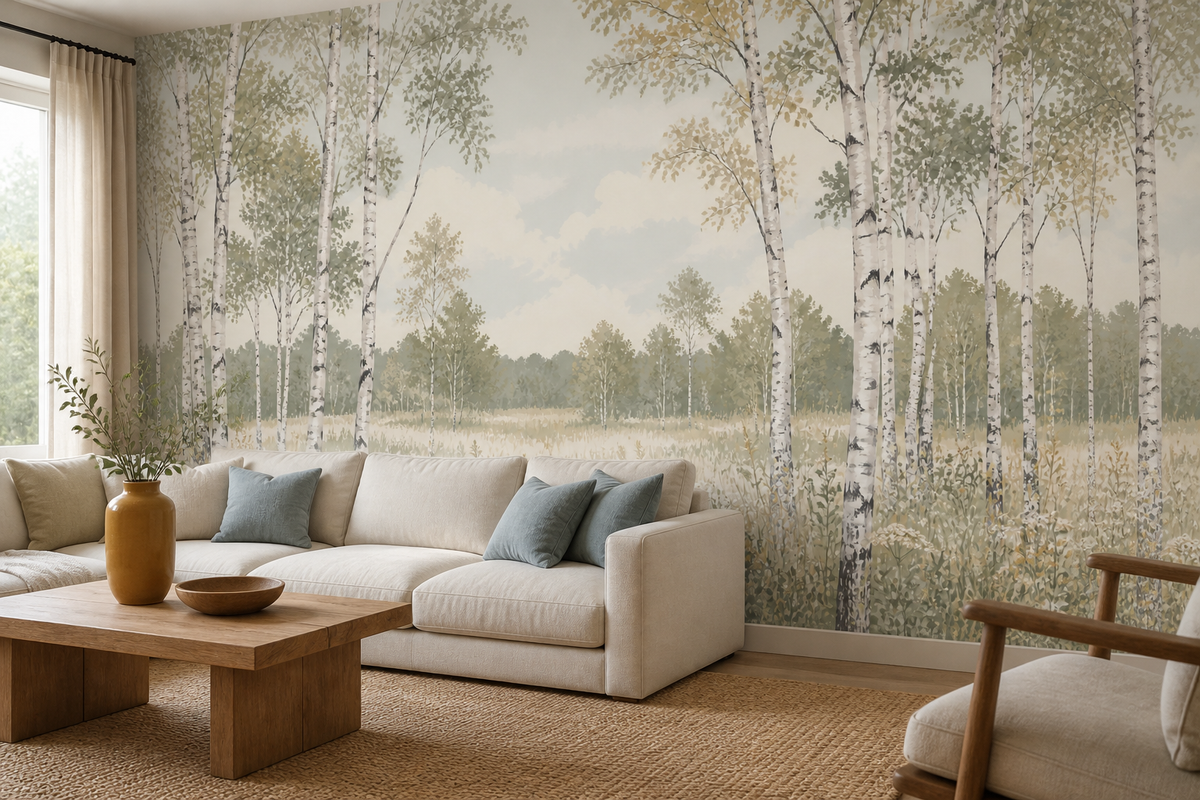 Sage Birch Wallpaper Mural product view
