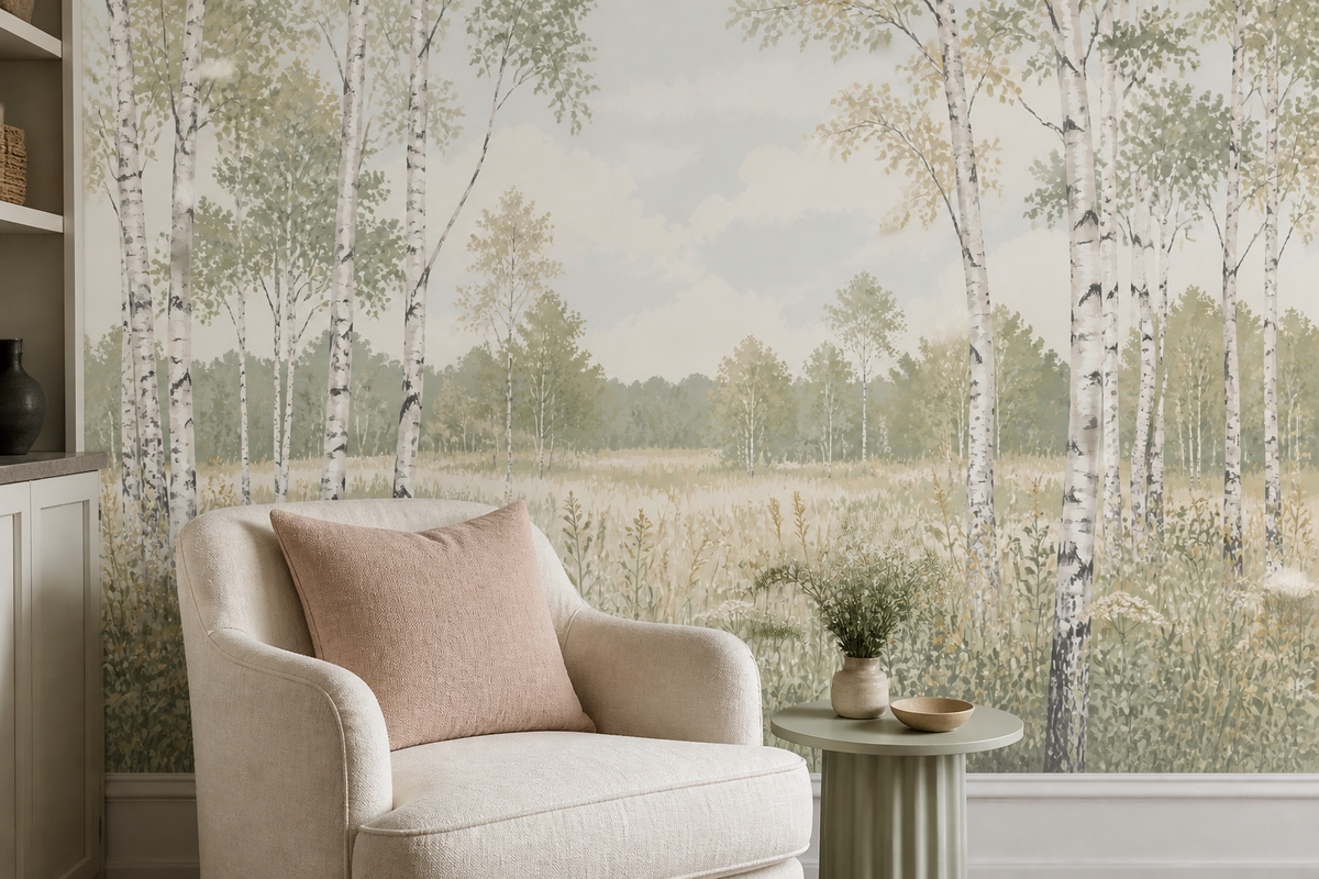 Sage Birch Wallpaper Mural product view