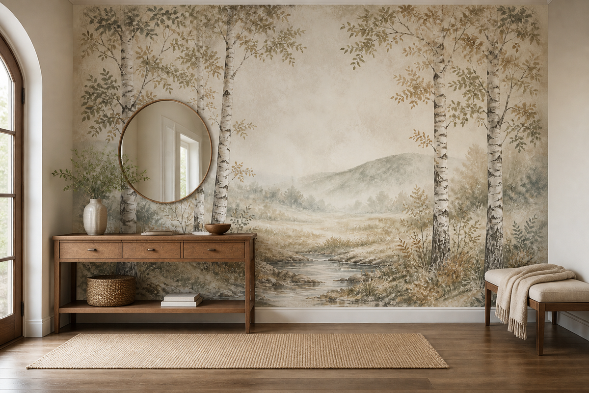 Sage Birch Wallpaper Mural product view