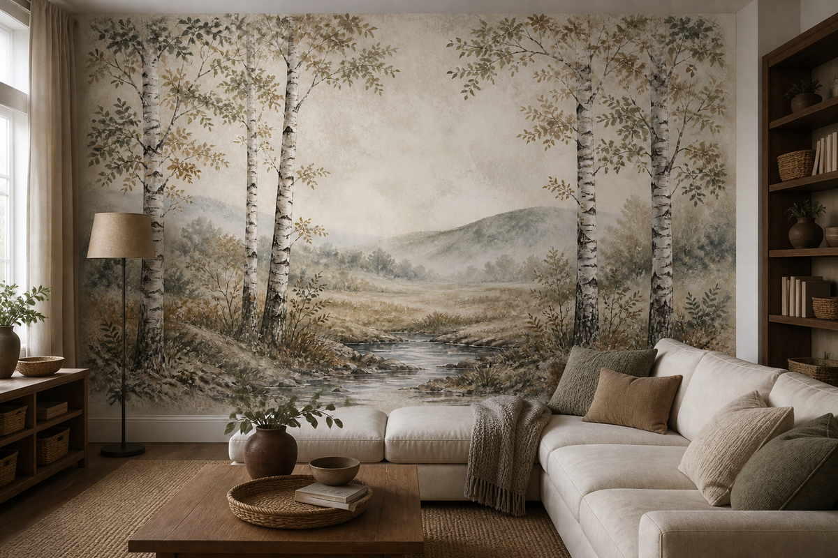 Sage Birch Wallpaper Mural product view