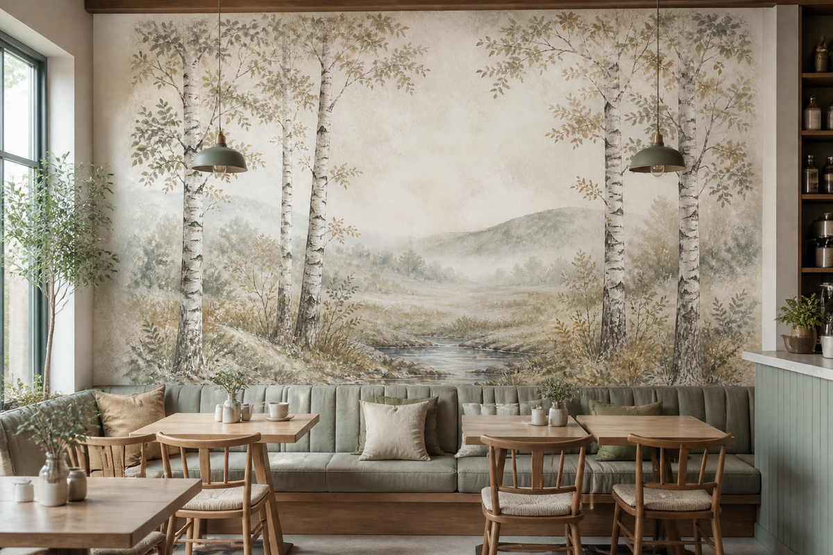 Sage Birch Wallpaper Mural product view