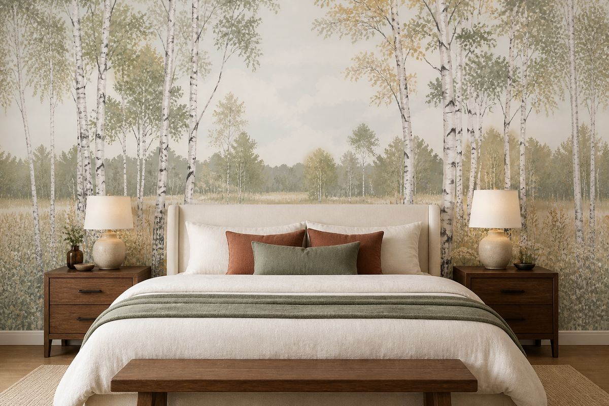 Sage Birch Wallpaper Mural product view