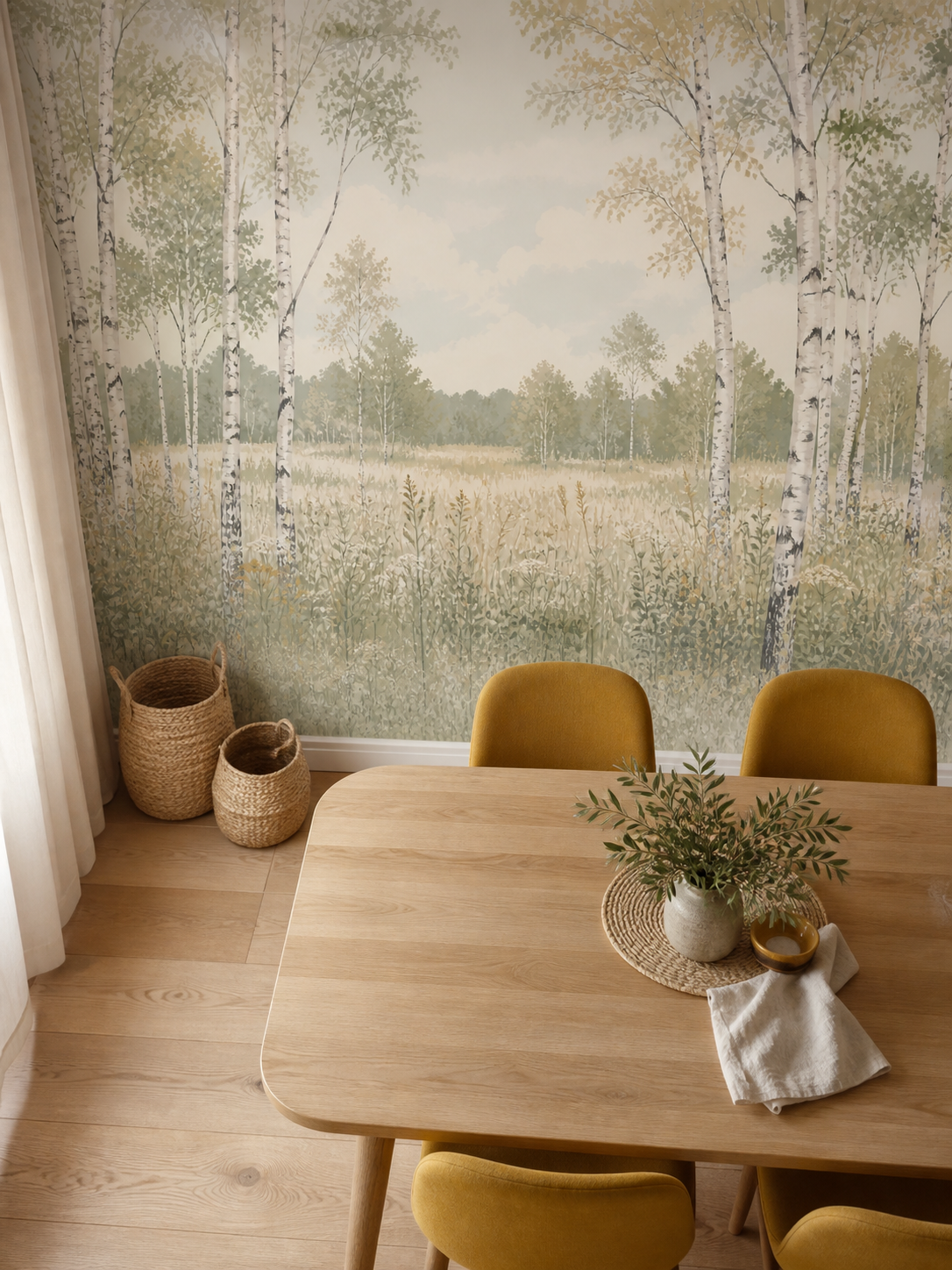 Sage Birch Wallpaper Mural product view