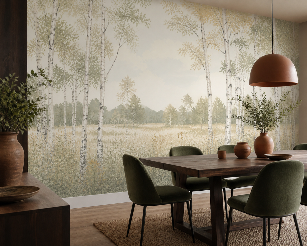 Sage Birch Wallpaper Mural product view
