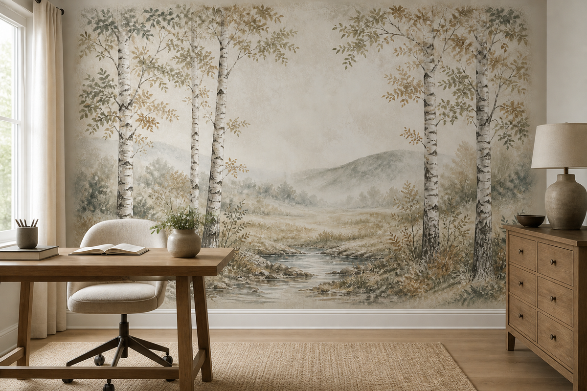 Sage Birch Wallpaper Mural product view