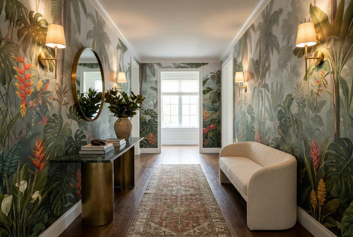 Sage Green Botanical Tropical Rainforest Wallpaper Mural scene image