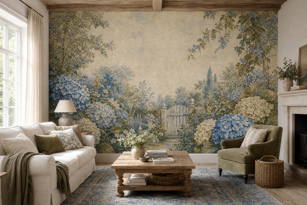 Sage Hydrangea Wallpaper Mural product view
