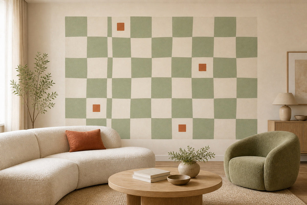 Sage Checkered Wallpaper Mural product view