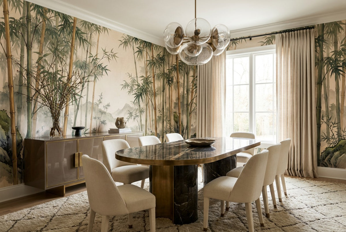 sage dining bamboo forest wallpaper mural custom stick on non woven vinyl removable