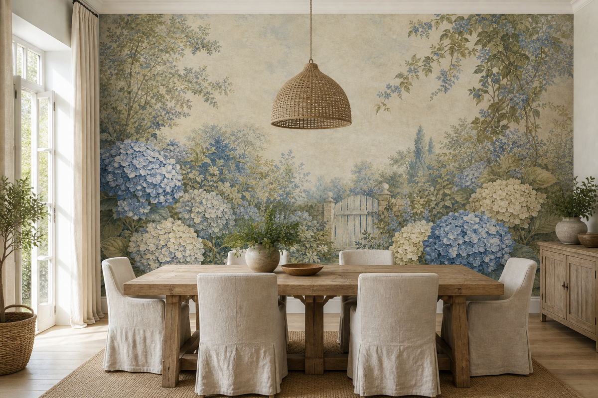 Sage Hydrangea Wallpaper Mural product view