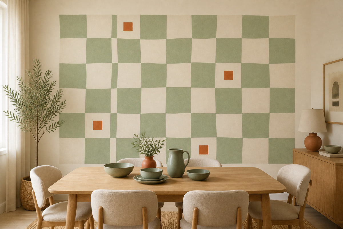Sage Checkered Wallpaper Mural product view