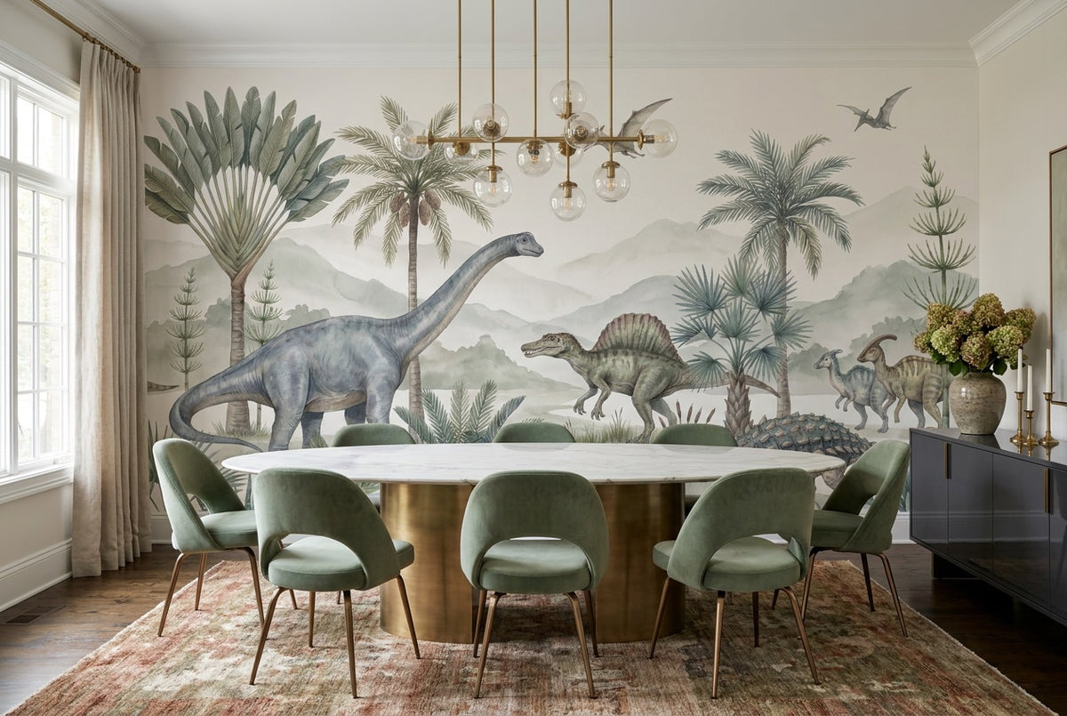 sage dinosaur dining custom peel and stick non woven vinyl removable wallpaper mural