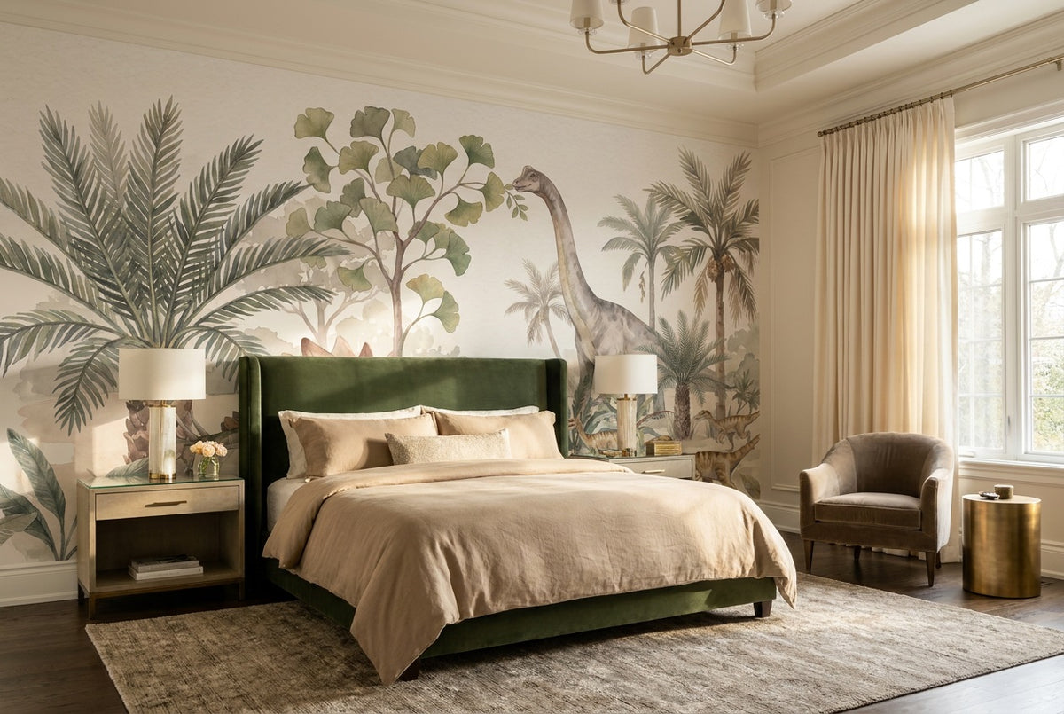 sage dinosaur palms bedroom custom stick on non woven vinyl removable wallpaper mural