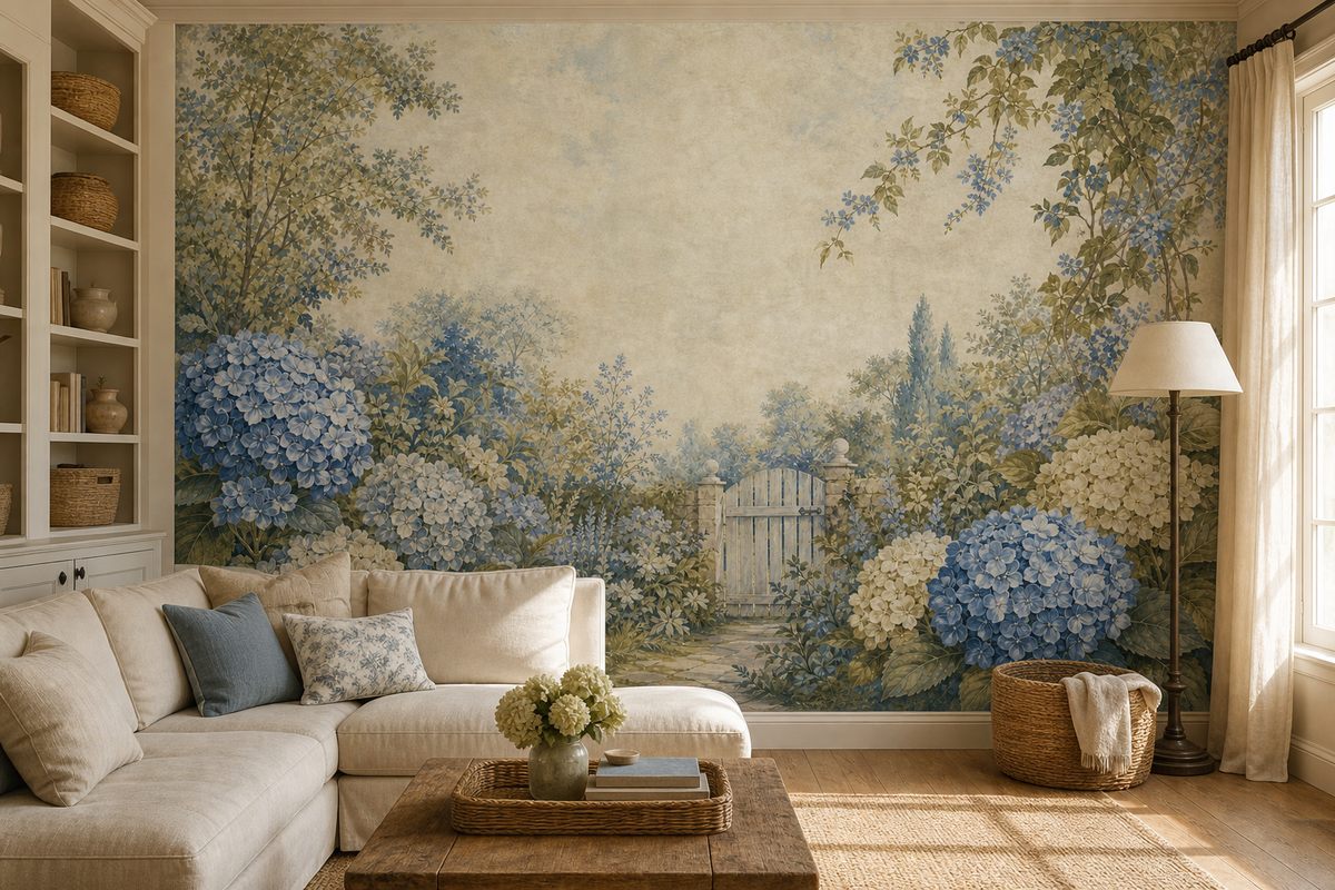 Sage Hydrangea Wallpaper Mural product view