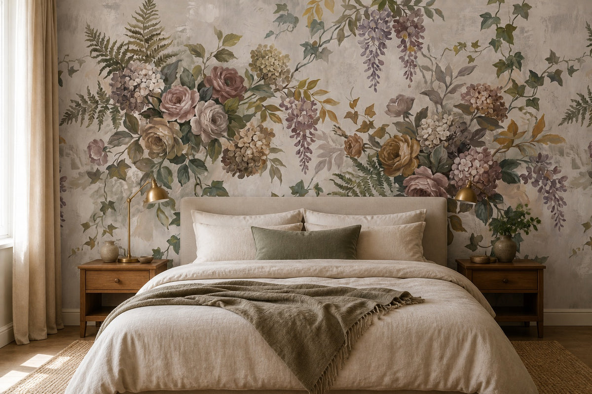 sage flower vintage jungle wallpaper bedroom custom stick on non woven vinyl removable