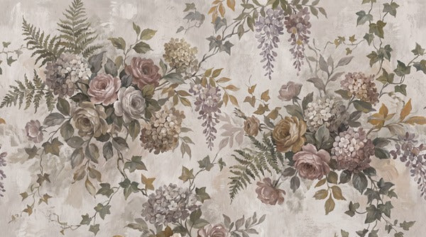 Sage Rose and Fern English Garden Wallpaper Mural