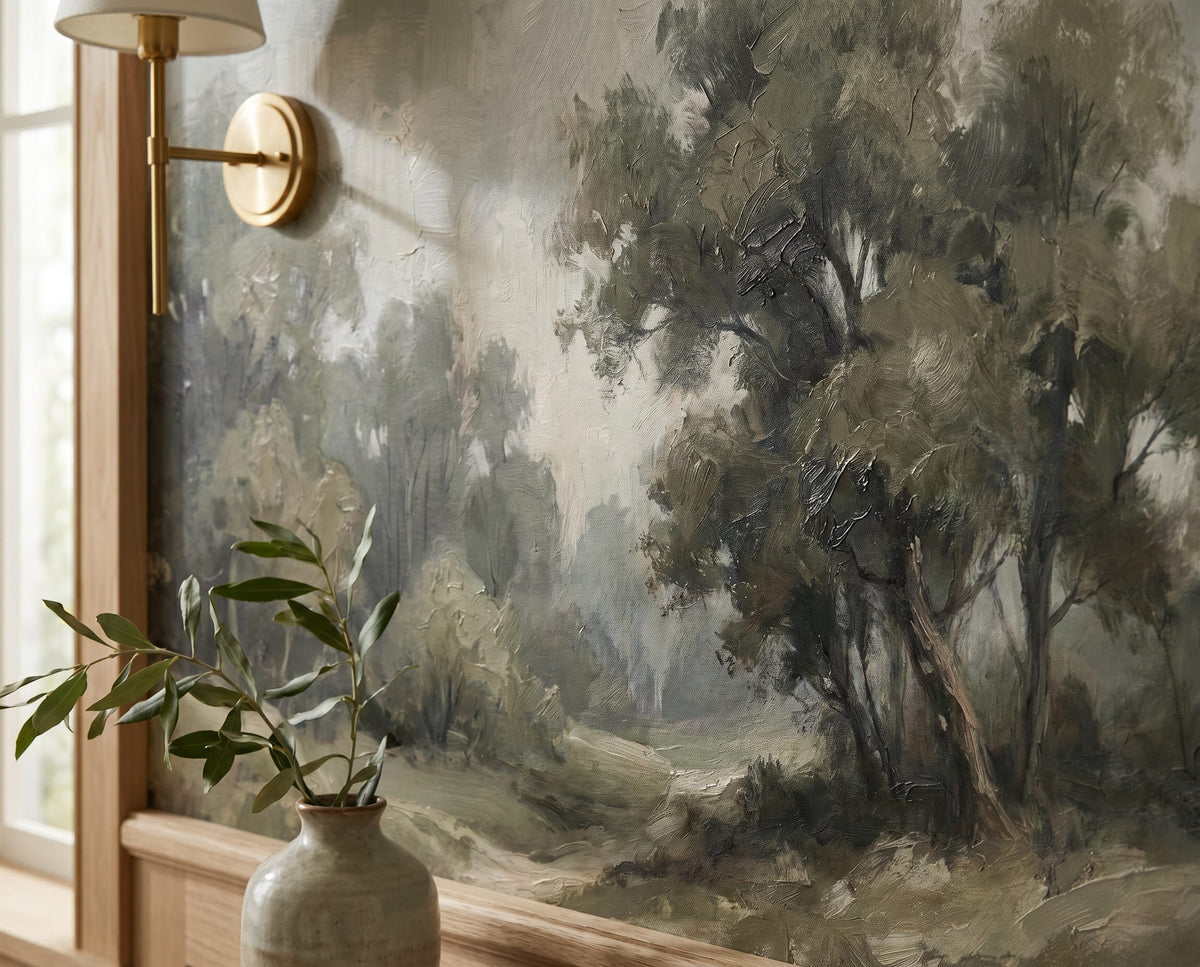 Misty Woodland Landscape Mural Wallpaper