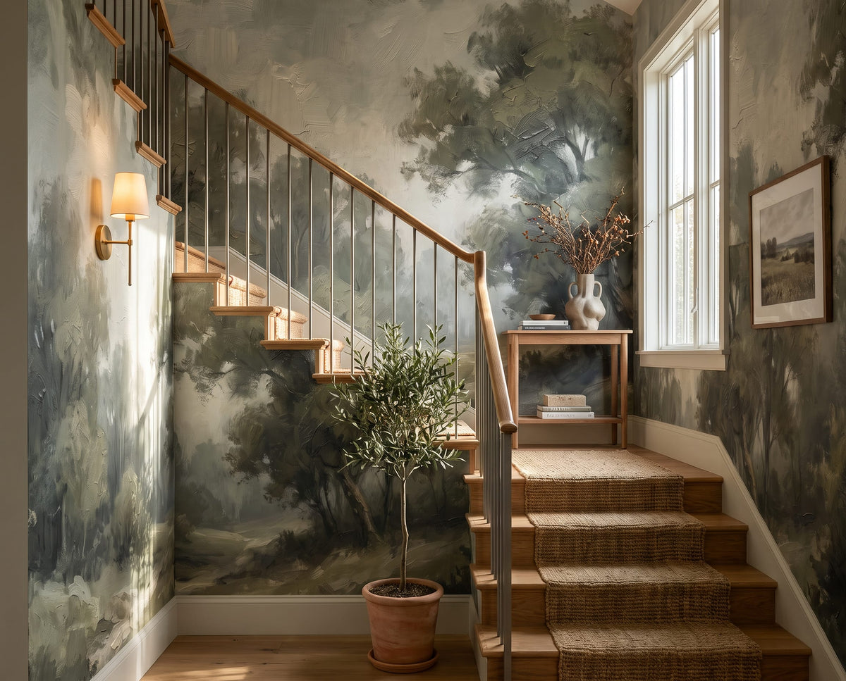 Misty Woodland Landscape Mural Wallpaper