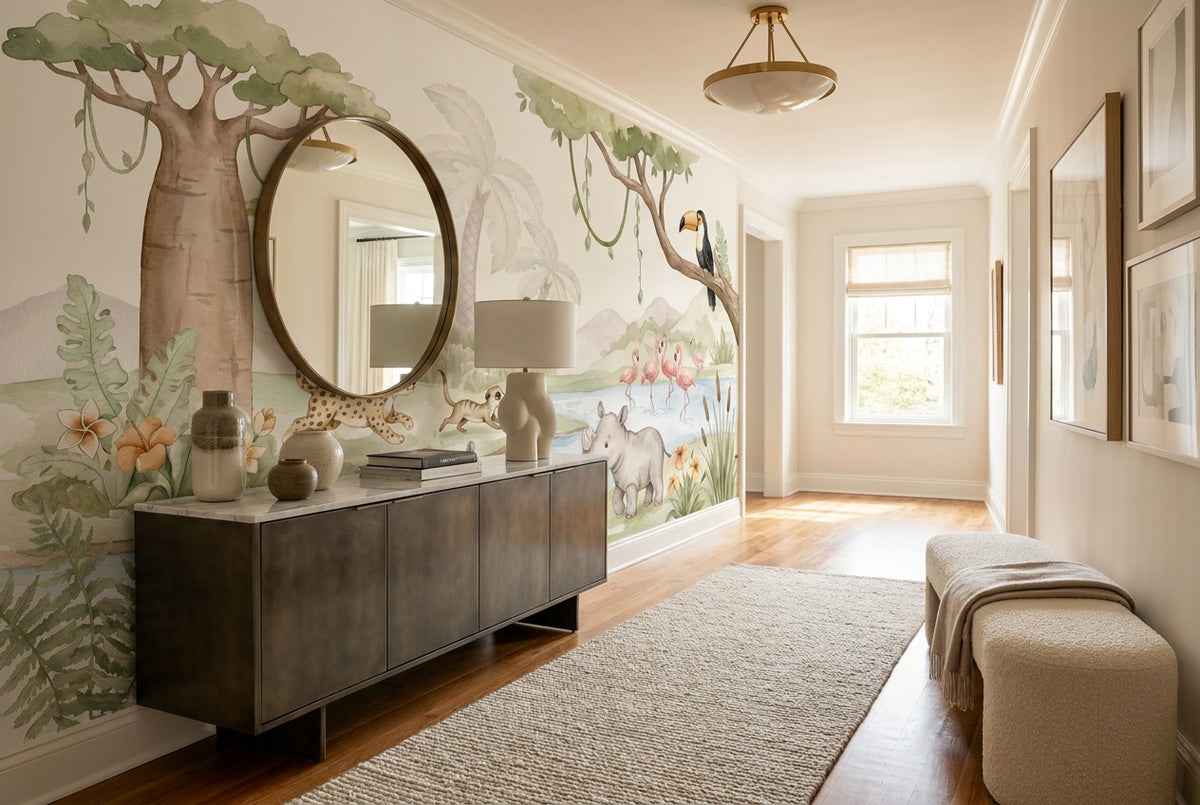 sage hippo hallway custom self adhesive non woven vinyl removable wallpaper mural