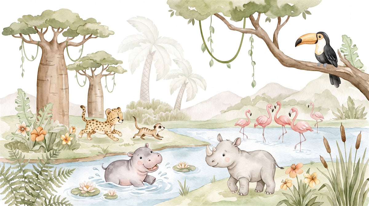 sage hippo wallpaper mural custom peel and stick wall removable non woven vinyl main