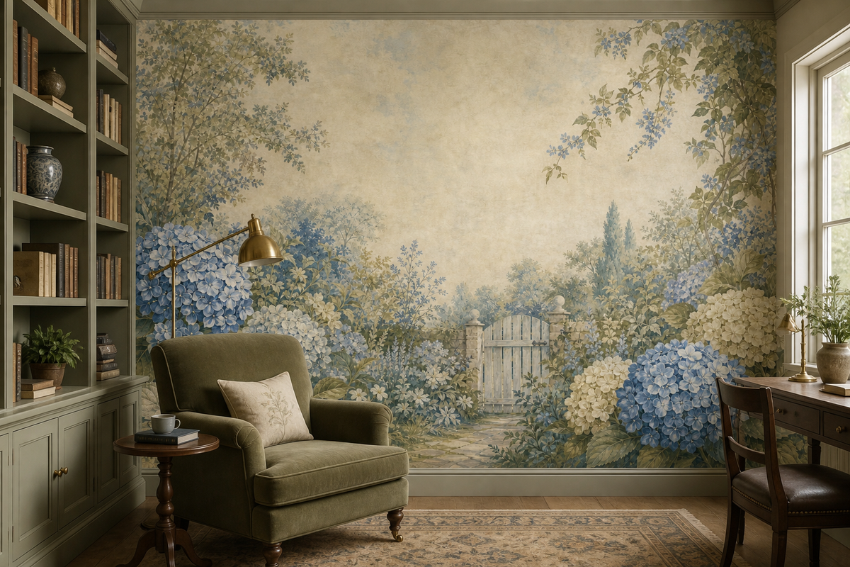 Sage Hydrangea Wallpaper Mural product view