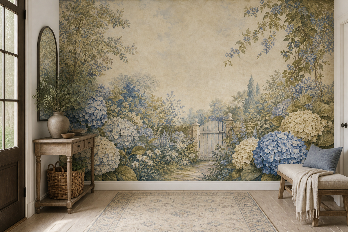 Sage Hydrangea Wallpaper Mural product view