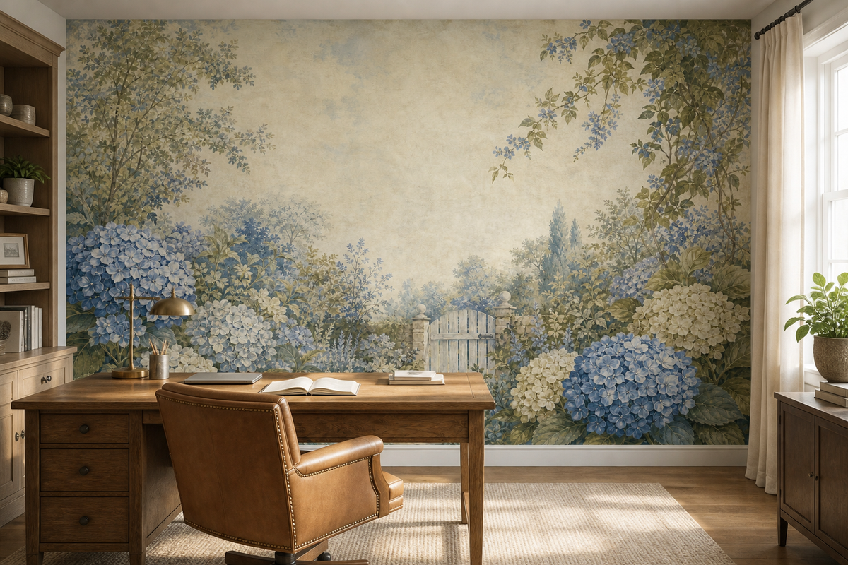 Sage Hydrangea Wallpaper Mural product view