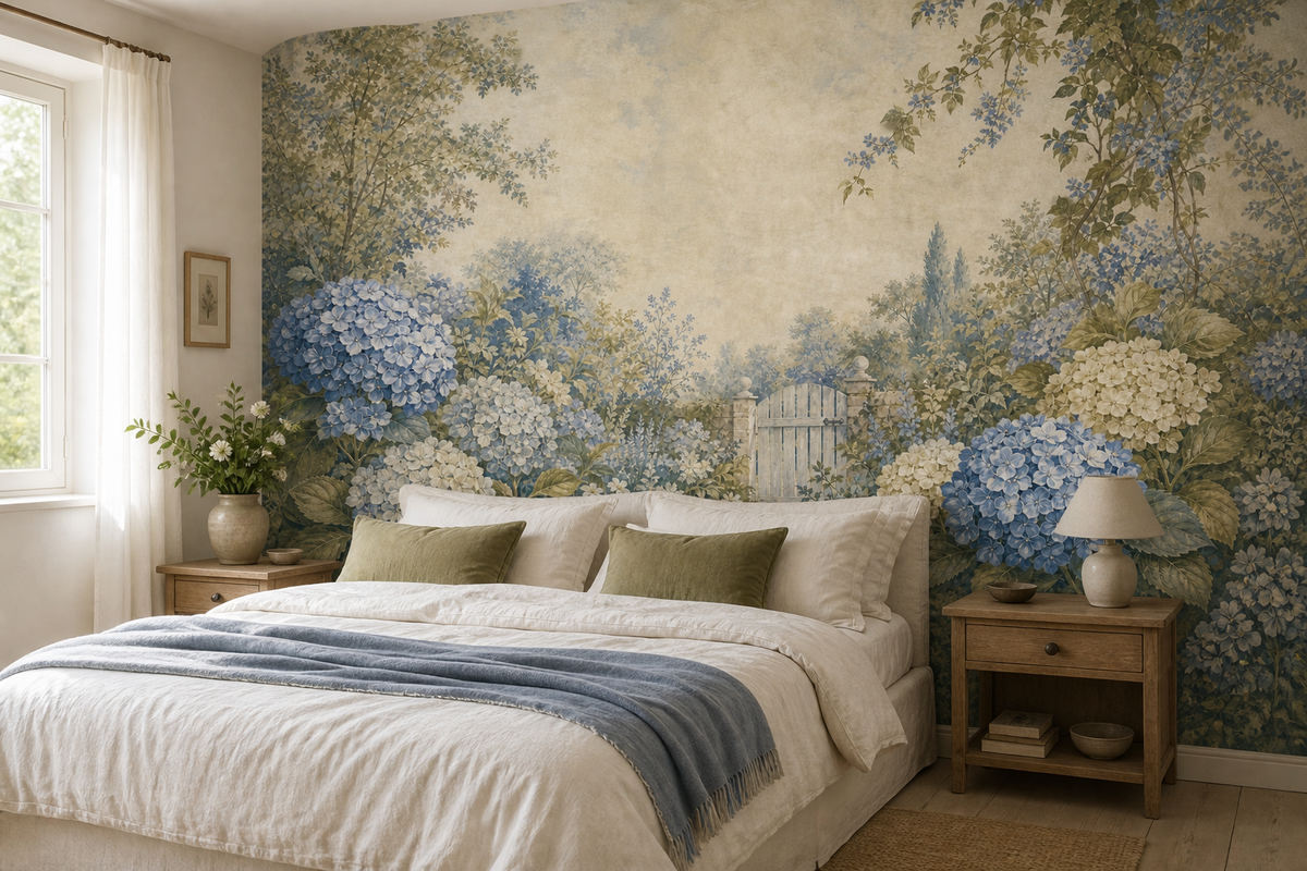 Sage Hydrangea Wallpaper Mural product view
