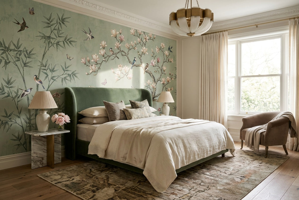 sage magnolia bedroom custom self adhesive non woven vinyl removable wallpaper mural