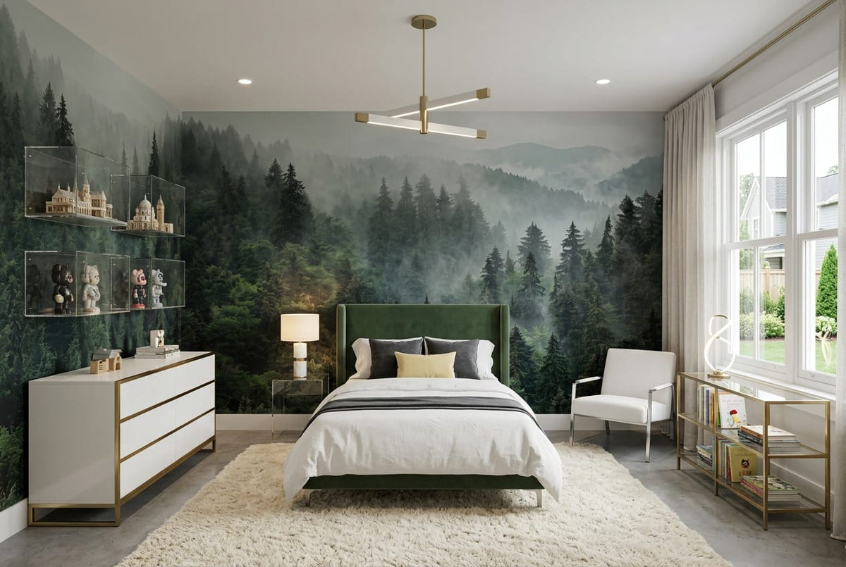 Forest Green Photographic Alpine Misty Forest Wallpaper Mural scene image