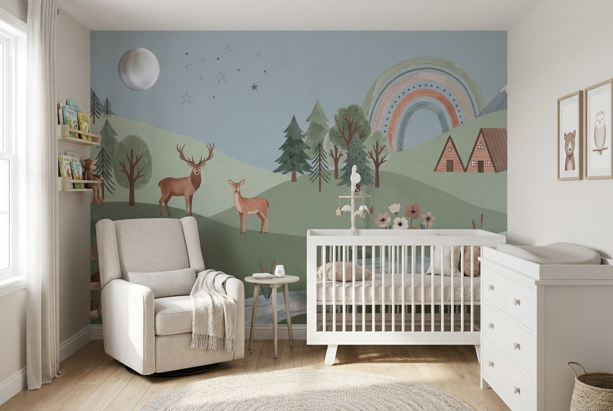 sage rainbow nursery custom peel and stick non woven vinyl removable wallpaper mural