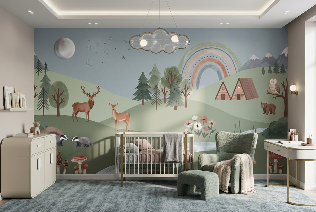 sage rainbow wallpaper mural custom peel and stick nursery removable non woven vinyl