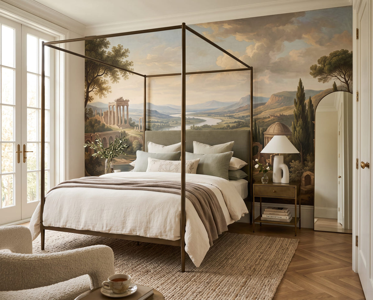 Classical River Valley Ruins Landscape Wallpaper Mural