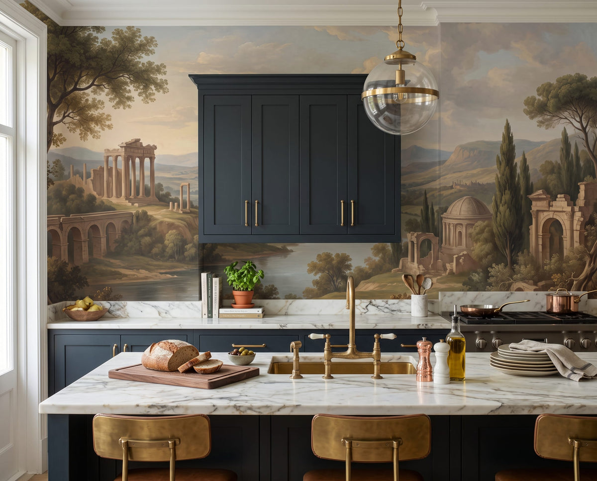 Classical River Valley Ruins Landscape Wallpaper Mural