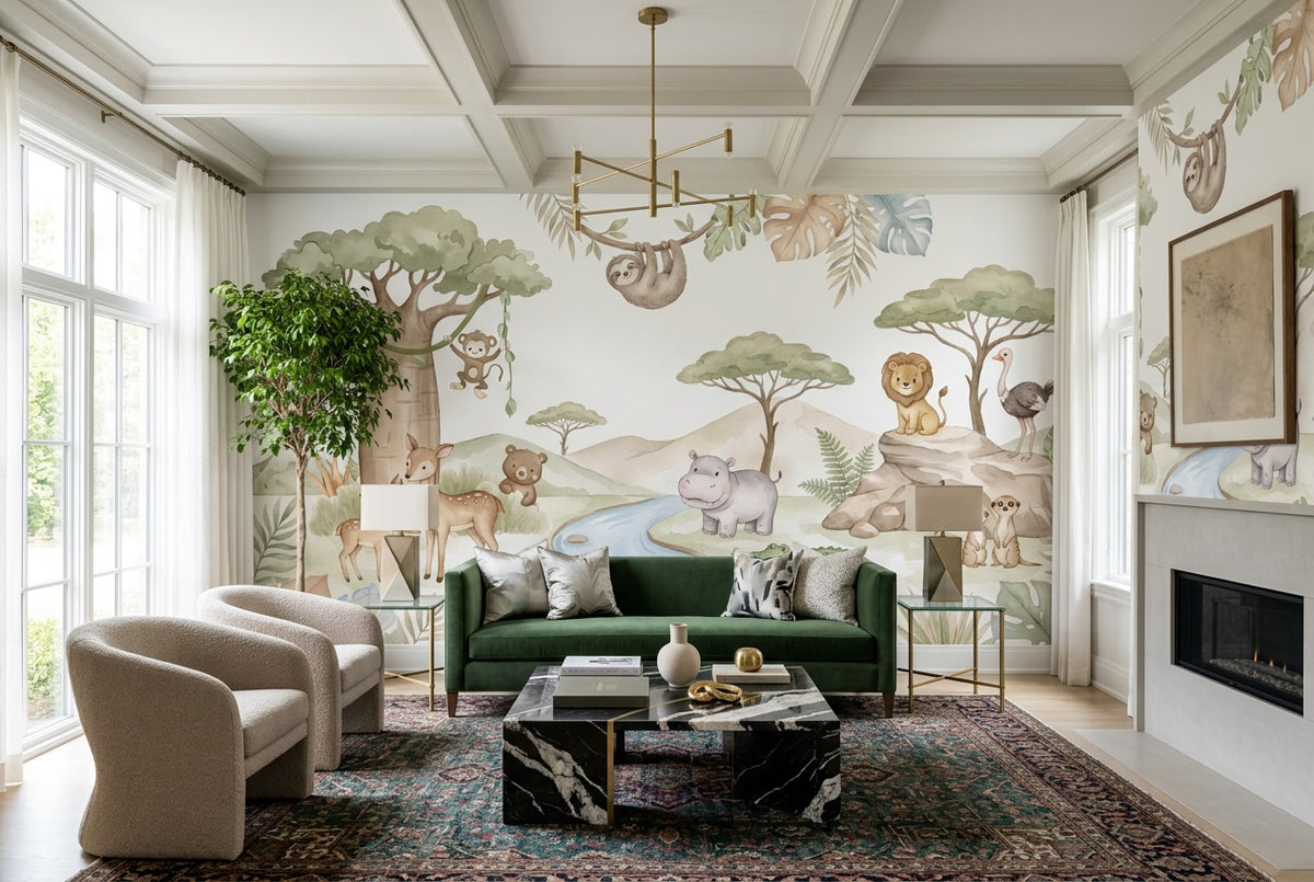 sage safari wallpaper mural custom peel and stick lounge removable non woven vinyl