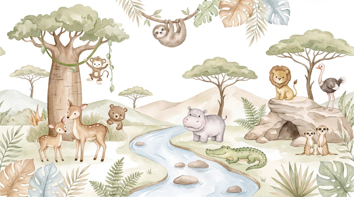 sage safari wallpaper mural custom self adhesive wall removable non woven vinyl main