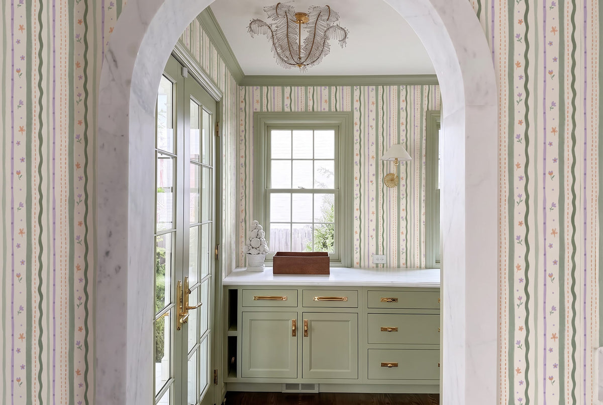 Pastel Wildflower Striped Wallpaper Mural