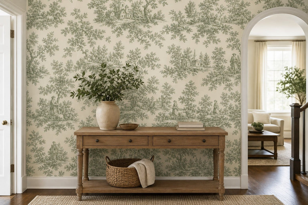 Sage Toile Wallpaper Mural product view