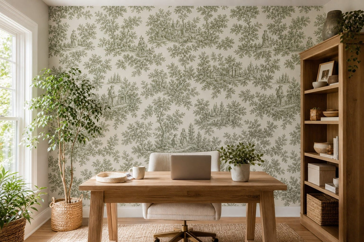 Sage Toile Wallpaper Mural product view