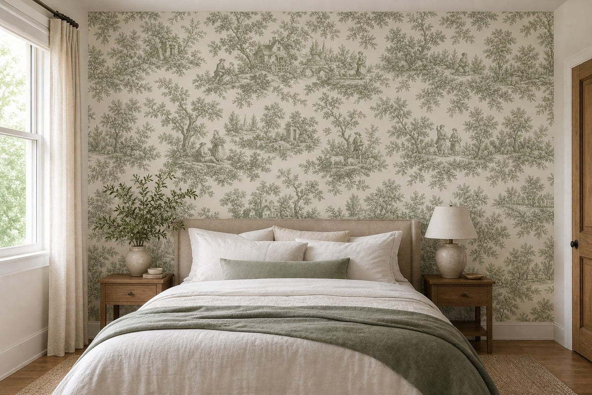Sage Toile Wallpaper Mural product view