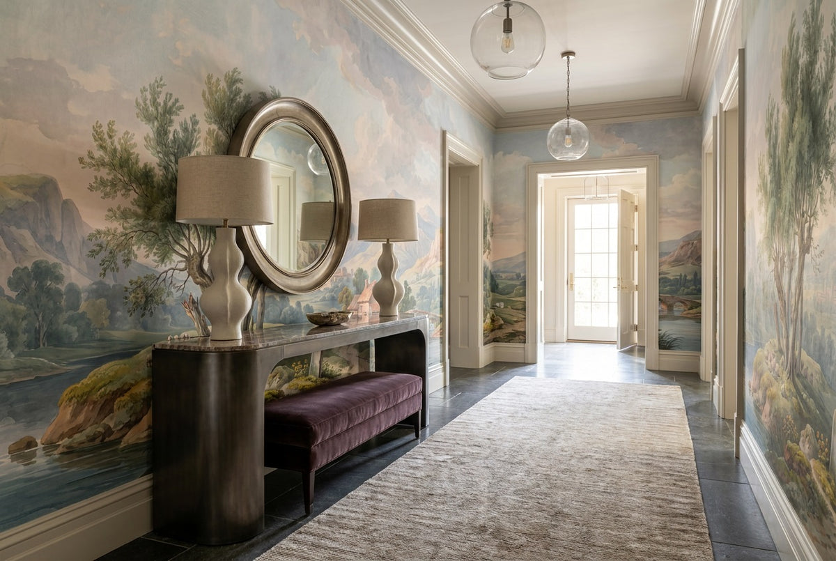 sage village hallway custom peel and stick non woven vinyl removable wallpaper mural