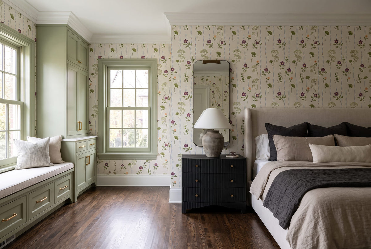 Blush Wildflower Botanical Stripe Wallpaper Mural