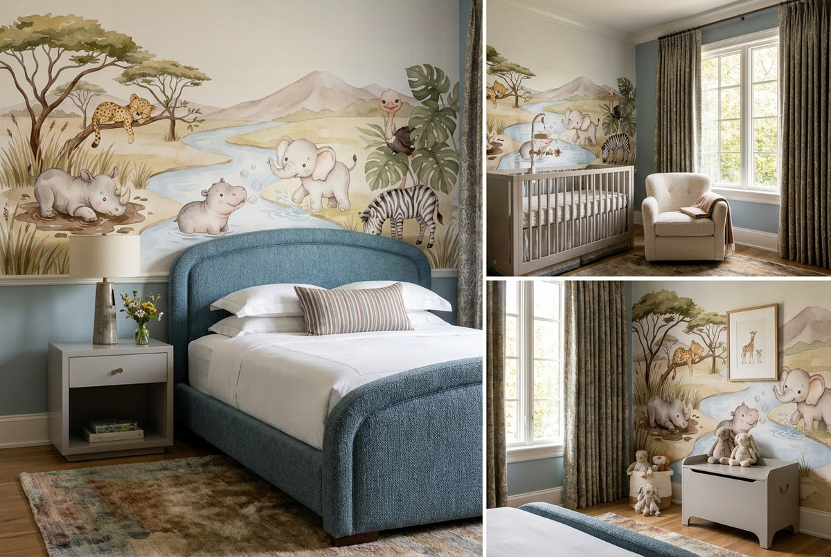 sand baby safari kids custom stick on non woven vinyl removable wallpaper mural views