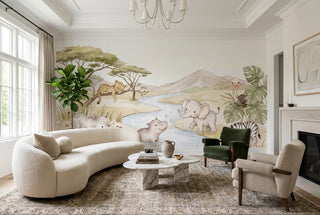 Soft Neutral Safari Watering Hole Wallpaper Mural