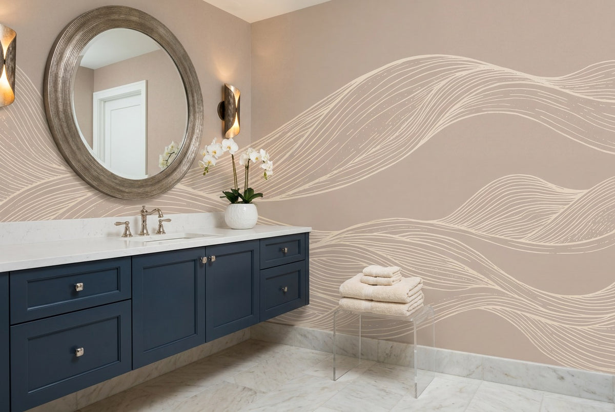 sand layered waves bathroom custom stick on non woven vinyl removable wallpaper mural