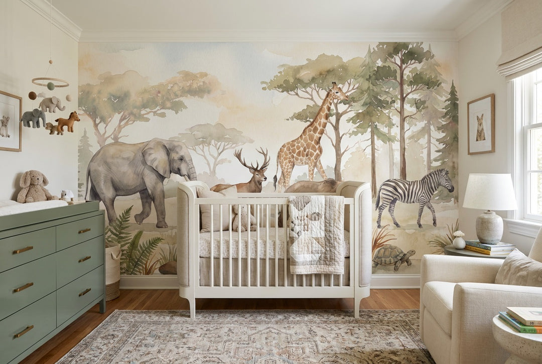 sand painted safari nursery custom stick on non woven vinyl removable wallpaper mural