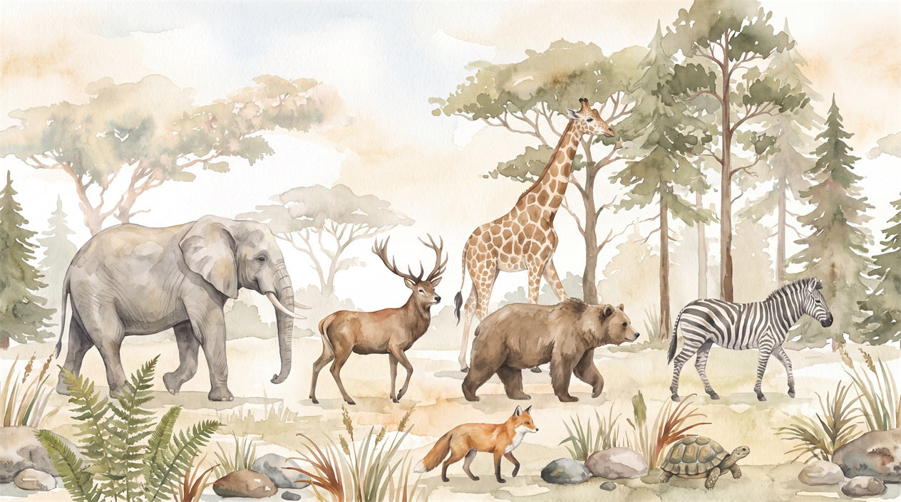 Neutral Vintage Safari Animals Wallpaper Mural