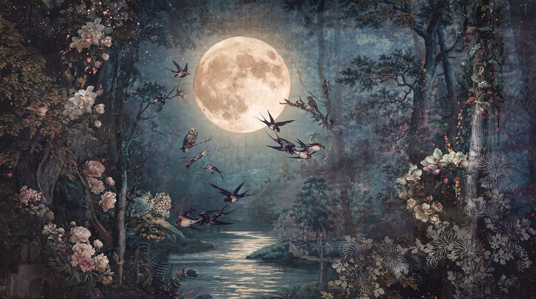 Black Sea Serene Nordic Night Forest Wallpaper Mural in sea