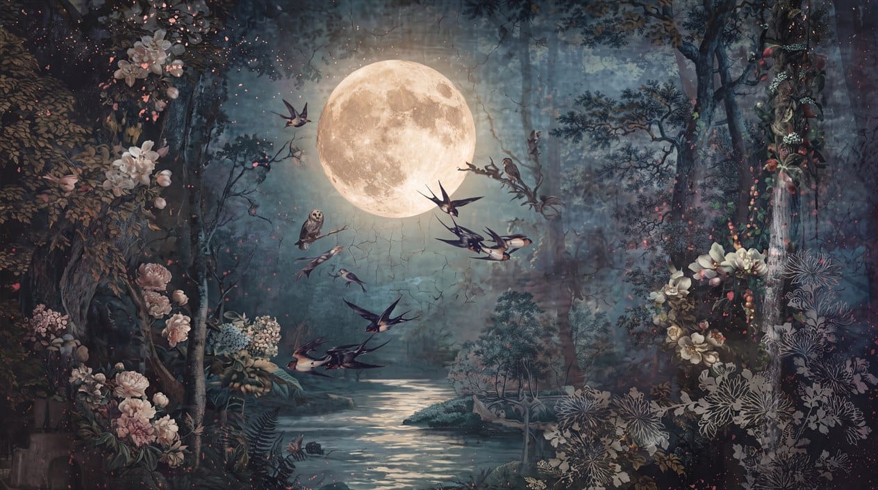 Black Sea Serene Nordic Night Forest Wallpaper Mural